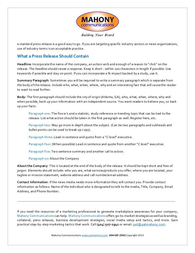 press release format 2018 press release format 2019